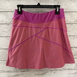 Striped Pink and Orange Women Skort, stretchy soft shorts attached underneath S